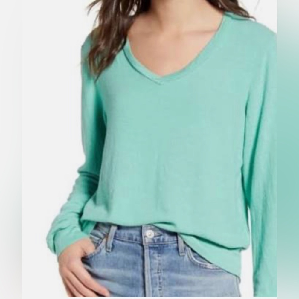 Wildfox Aqua Teal Orion Baggy Beach Jumper Womens V-Neck Sweater Sz M Medium